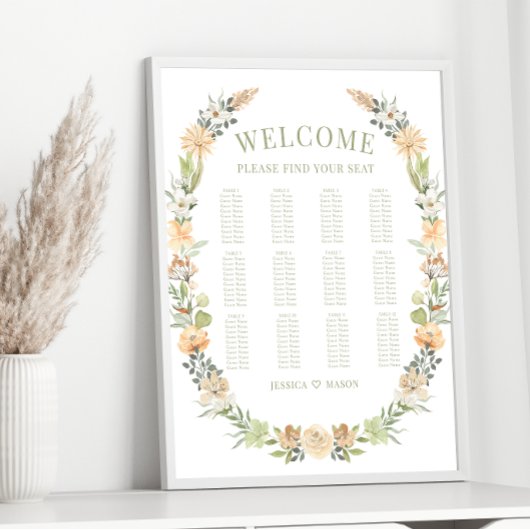 Warme bloemen wilde bloem bruiloft zitgrafiek poster