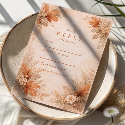 Warme Bloemrijke Herfst Bruiloft RSVP Kaartje