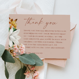 Warme Blush Beige Bloemige Trouw   Bloom Botanisch Bedankkaart