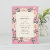 Warme Blush Pioen Huwelijk Kaart (Staand voorkant)