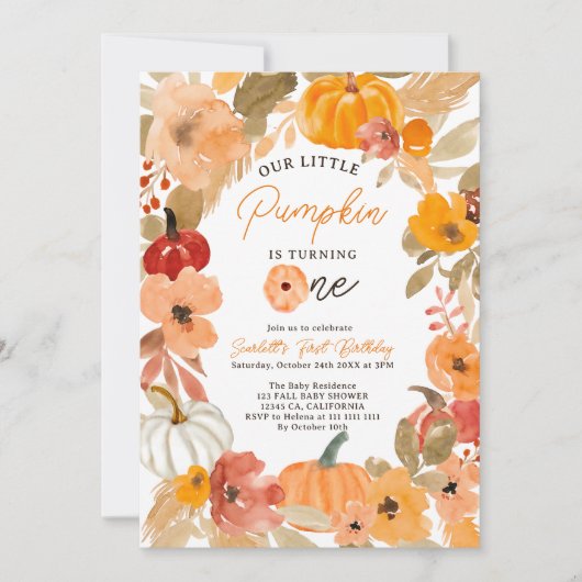 Warme Boho herfst kleine pompoen eerste verjaardag Kaart (Voorkant)