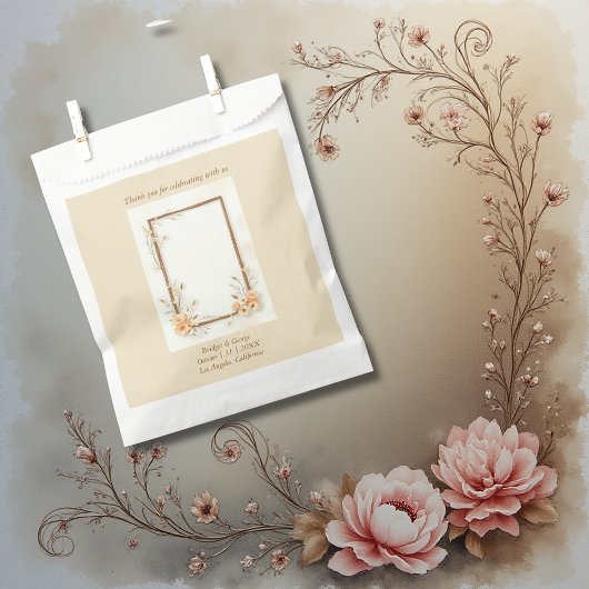 Warme botanische beige bruiloft bedankzakje