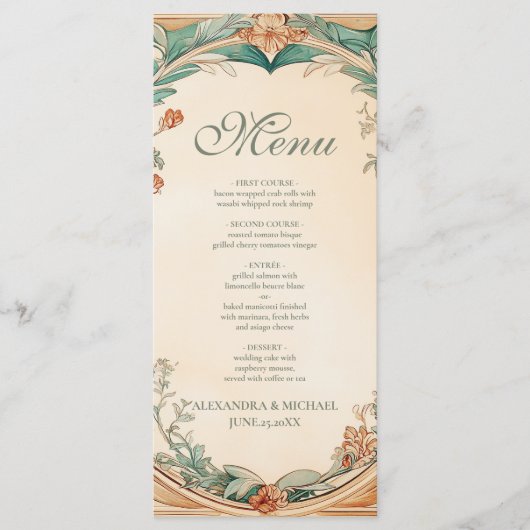Warme botanische kaderhuwelijk menu (Voorkant)
