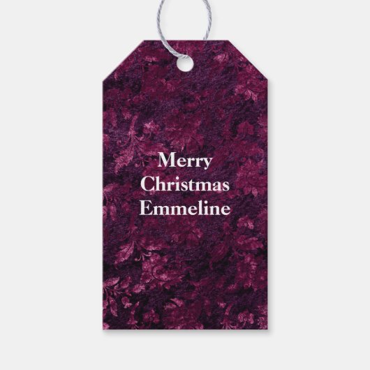 Warme Bourgogne Floral Faux Velvet Cadeaulabel (Voorkant)