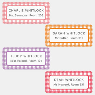 Warme Brights Gingham Plaid Vier Kind School Labels