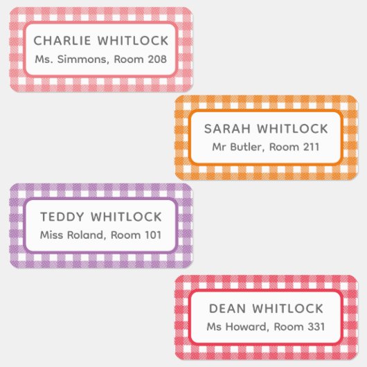 Warme Brights Gingham Plaid Vier Kind School Labels (Groep)
