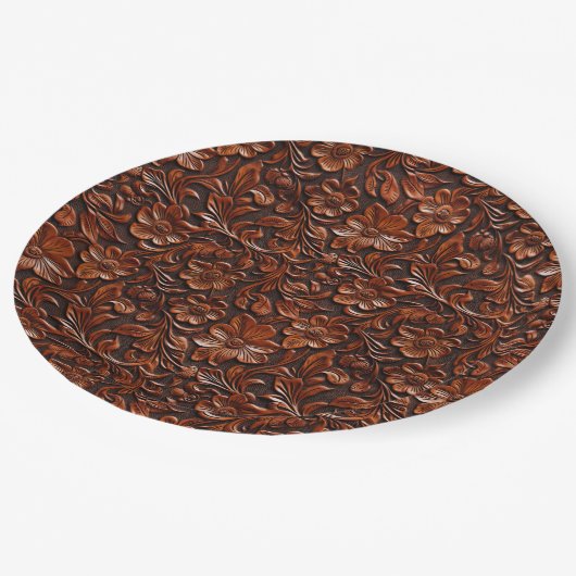 Warme bruine bloemen papieren bordje (Gekanteld)