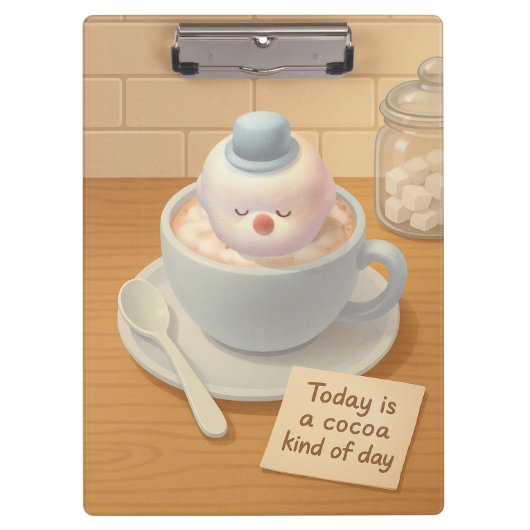 Warme Cacaodag: Lachende Bichon Marshmallow Kunst Klembord (Voorkant)