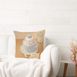 Warme Cacaodag: Lachende Bichon Marshmallow Kunst Kussen