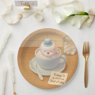 Warme Cacaodag: Lachende Bichon Marshmallow Kunst Papieren Bordje