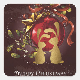 Warme Charmante Bunnies n' Mistletoe Vrolijk Kerst Vierkante Sticker
