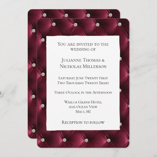 Warme Chic Deep Bourgondië Red Faux Velvet Wedding Kaart (Voorkant / Achterkant)