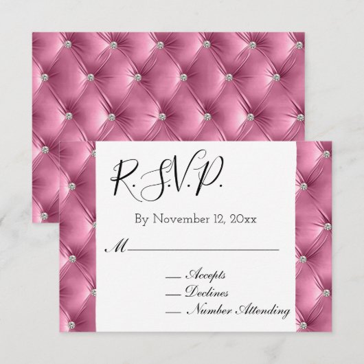 Warme Chic Zachte Roze Faux Velvet Wedding RSVP Informatiekaartje (Voorkant / Achterkant)