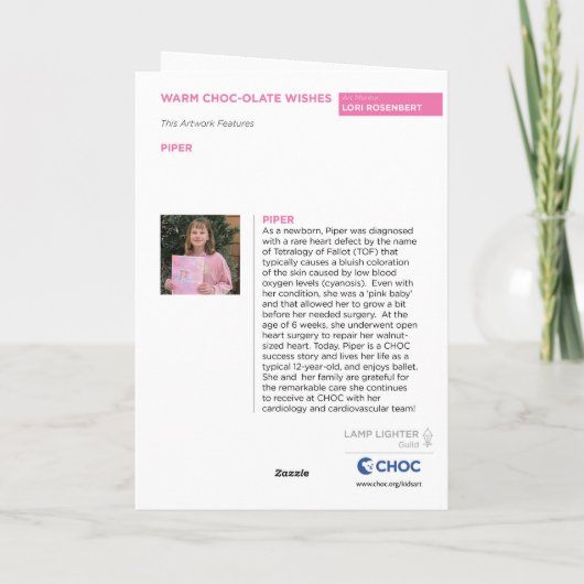 Warme CHOCola Wensen - Kinderkunst voor CHOC Bedankkaart (Achterkant)