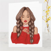 Warme Chocolade Drinken in de Winter in Rode Trui Kaart (Gele Bloem)