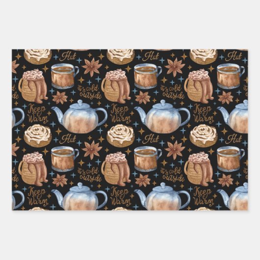 Warme chocolade en kaneelstallen inpakpapier vel (Voorkant 3)