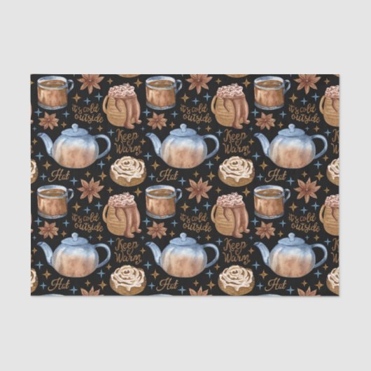 Warme chocolade en kaneelstallen tissuepapier (Voorkant)