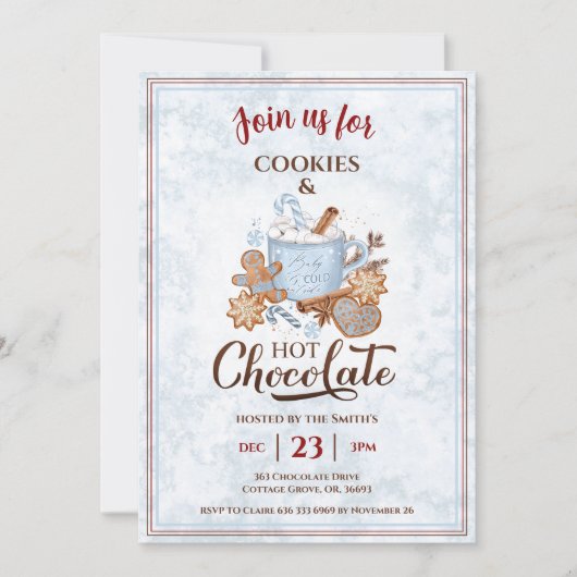 Warme chocolade en koekjes Blue Christmas Party Kaart (Voorkant)
