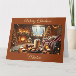 Warme chocolade en koekjes op eerste kerstdag kaart