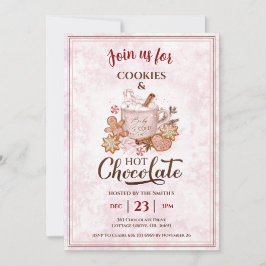 Warme chocolade en koekjes Roze kerstfeest Kaart (Voorkant)