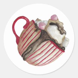 Warme chocolade en marshmallows cacao sundae ronde sticker