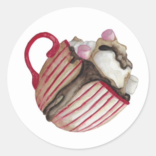 Warme chocolade en marshmallows cacao sundae ronde sticker (Voorkant)