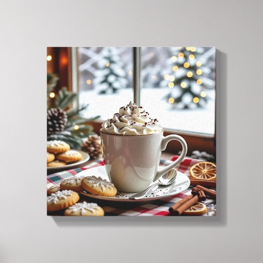 Warme Chocolade en Suikerkoekjes Feestelijke Kerst Canvas Afdruk (Voorkant)