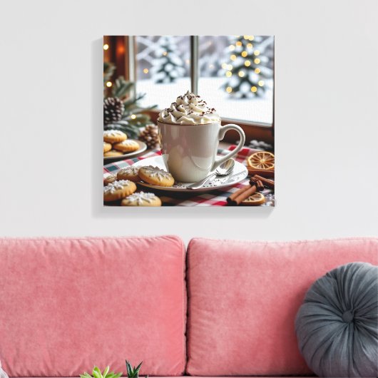 Warme Chocolade en Suikerkoekjes Feestelijke Kerst Canvas Afdruk (Insitu (Woonkamer))