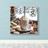 Warme Chocolade en Suikerkoekjes Feestelijke Kerst Canvas Afdruk (Insitu (Houten vloer))