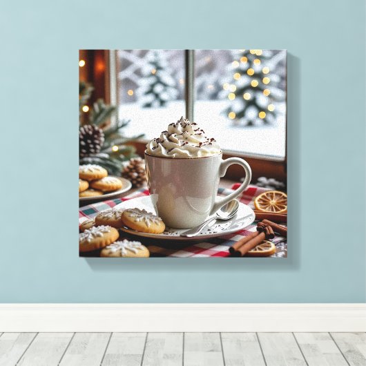 Warme Chocolade en Suikerkoekjes Feestelijke Kerst Canvas Afdruk (Insitu (Houten vloer))