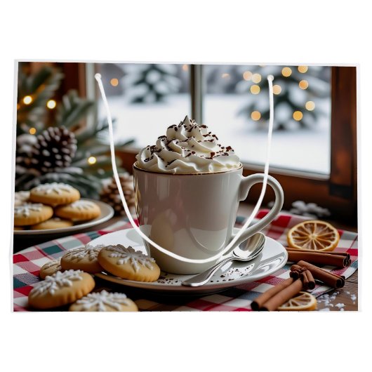 Warme Chocolade en Suikerkoekjes Feestelijke Kerst Groot Cadeauzakje (Achterkant)