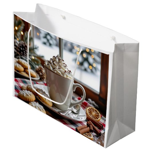 Warme Chocolade en Suikerkoekjes Feestelijke Kerst Groot Cadeauzakje (Voorkant Gekanteld)