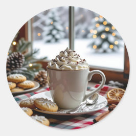 Warme Chocolade en Suikerkoekjes Feestelijke Kerst Ronde Sticker