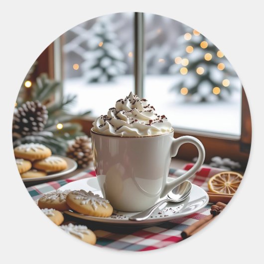 Warme Chocolade en Suikerkoekjes Feestelijke Kerst Ronde Sticker (Voorkant)
