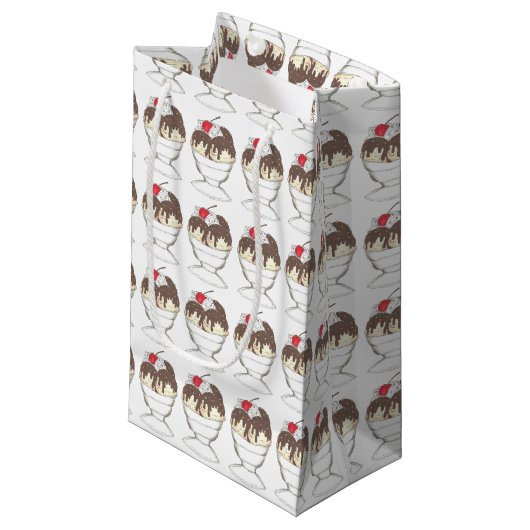 Warme Chocolade Ijs Sundae Dessert Lepel Winkel Klein Cadeauzakje (Voorkant Gekanteld)