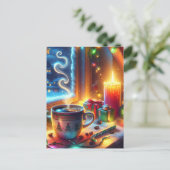 Warme chocolade in een kerstvenster gepersonalisee briefkaart (Staand voorkant)