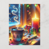 Warme chocolade in een kerstvenster gepersonalisee briefkaart (Voorkant)