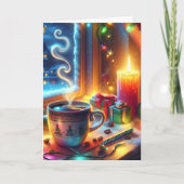 Warme chocolade in een kerstvenster gepersonalisee kaart (Voorkant)