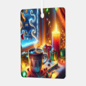 Warme chocolade in een kerstvenster gepersonalisee metalen ornament (Voorkant links)