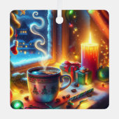 Warme chocolade in een kerstvenster gepersonalisee metalen ornament (Voorkant)