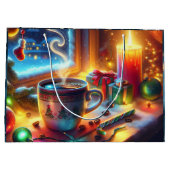 Warme chocolade in een kerstvenster groot cadeauzakje (Achterkant)