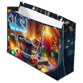 Warme chocolade in een kerstvenster groot cadeauzakje (Voorkant Gekanteld)