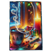 Warme chocolade in een kerstvenster medium cadeauzakje (Voorkant)