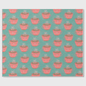 Warme chocolade kerstbekers op groen cadeaupapier (Vlak)