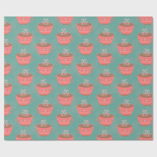 Warme chocolade kerstbekers op groen cadeaupapier (Vlak)