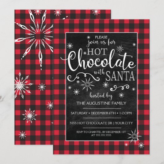 Warme Chocolade met Kerstman Uitnodiging (Voorkant / Achterkant)