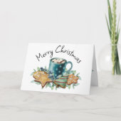 Warme chocolade met koekjes en wintergroen feestdagen kaart (Voorkant)