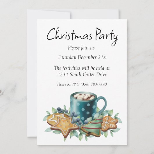 Warme chocolade met koekjes en wintergroen kaart (Voorkant)