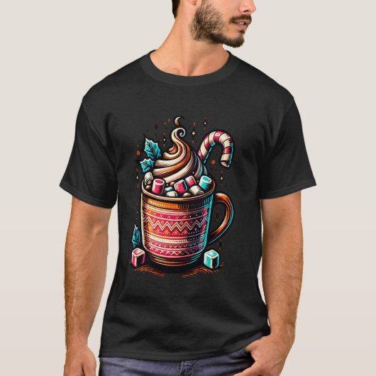Warme Chocolade Mok met Kerststok T-shirt (Voorkant)