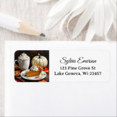 Warme chocolade, pompoentaart en kruiden herfst etiket (Insitu)